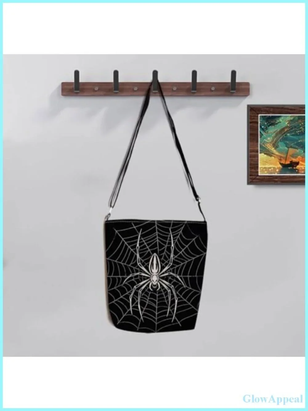 Spider Print Crossbody Bag Adjustable Strap Polyester